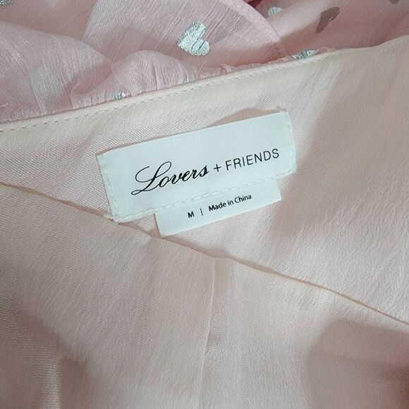 Lovers + Friends Pink Ruffle Dress Size Medium Silver Hearts - Picture 6 of 7